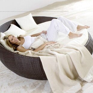 藤编圆形休闲沙发户外躺床庭院床泳池阳光房露台阳台户外家具躺椅
