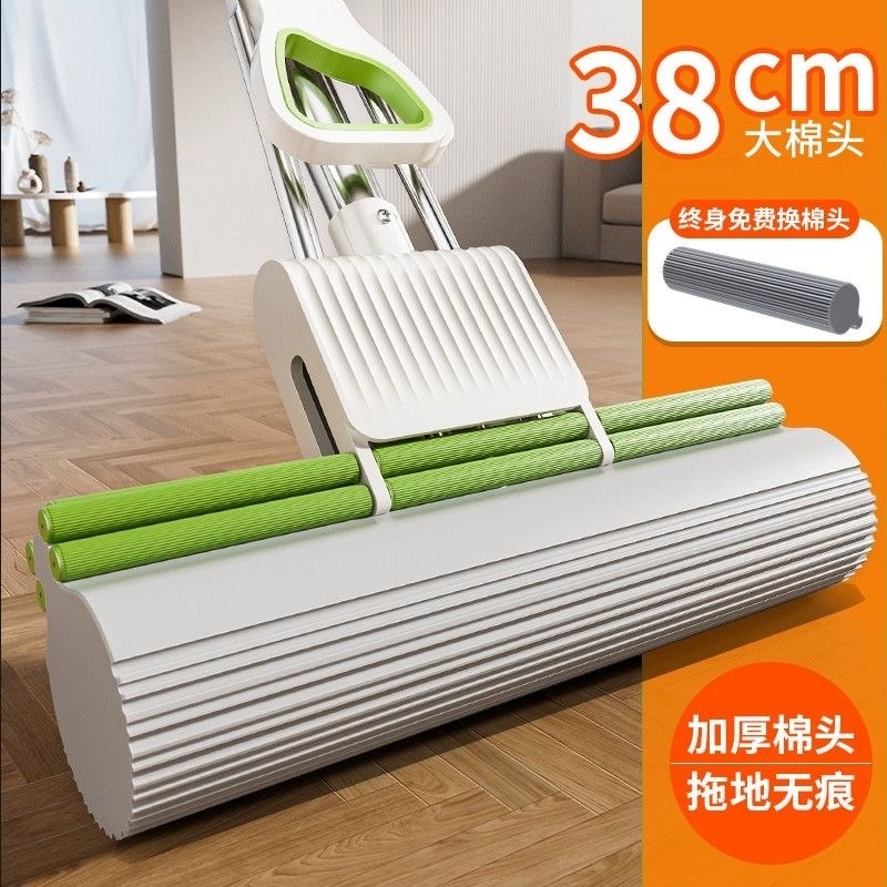 免手洗胶棉拖把海绵拖r把吸水滚轮拖布家用挤水拖把海绵吸水拖把