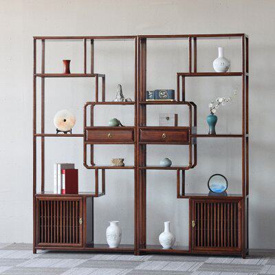 木展示柜金花隔断茶叶多宝格阁博古架新中式格子客厅置物架书架梨