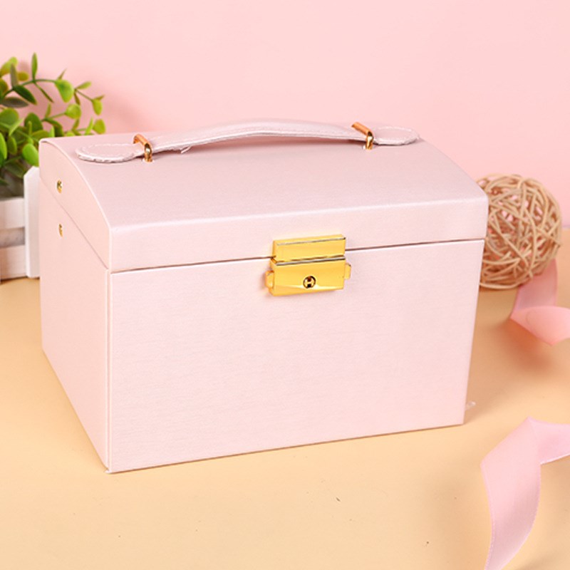 时尚优雅古典法式三层pu皮革A首饰抽屉收纳盒首饰盒盖皮首饰箱