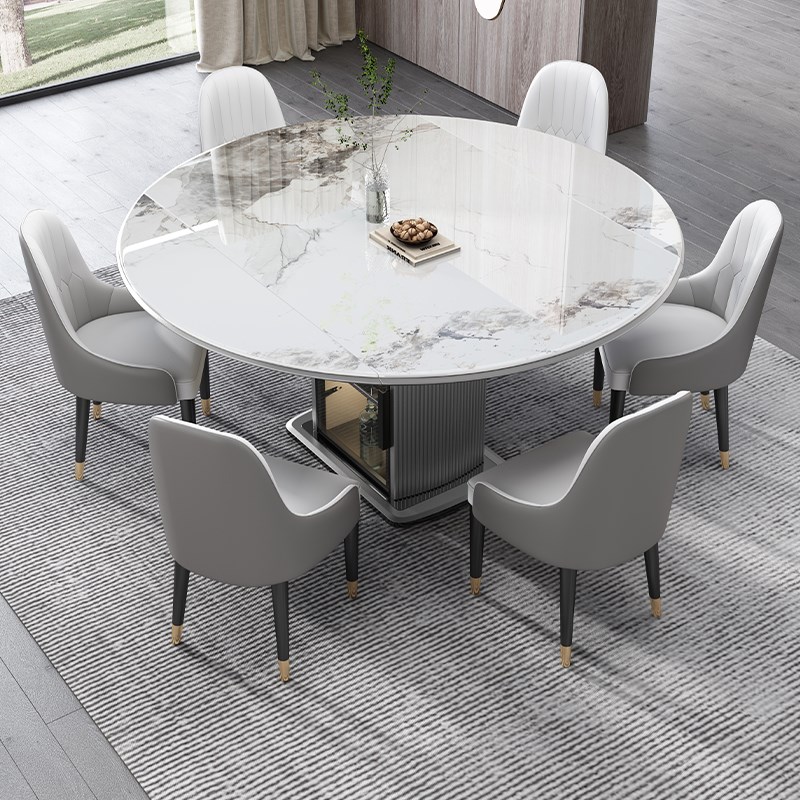 岩板餐桌椅组合轻奢2025新款家用小户型客厅N吃饭桌可变圆桌储物