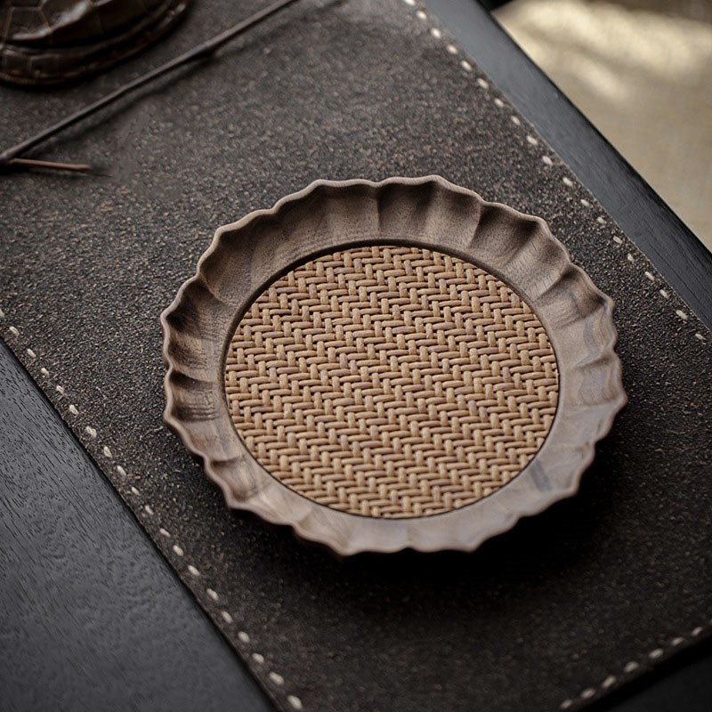 胡桃木莲花藤垫壶承干泡台紫C砂养壶垫功夫茶具禅意壶托盘