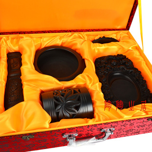 黑陶文房四宝陶瓷器镇o尺砚台笔筒笔洗高档精品礼盒套组中国风礼