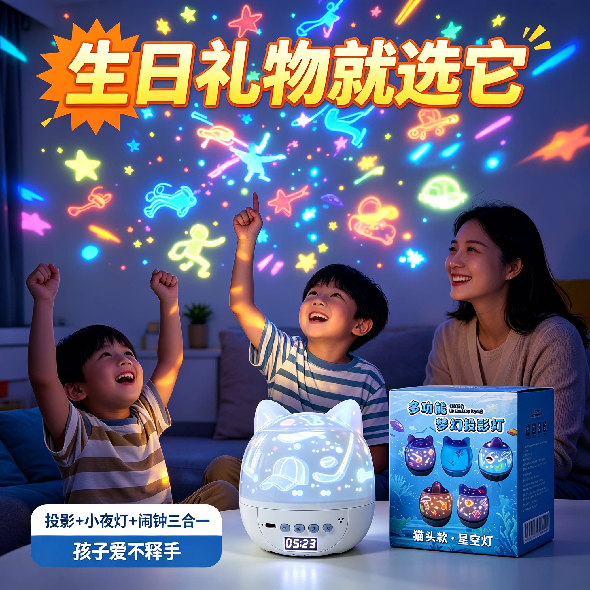 惠普申城星空投影仪小夜灯玩具卧室灯满天星氛围儿童女孩生日礼物