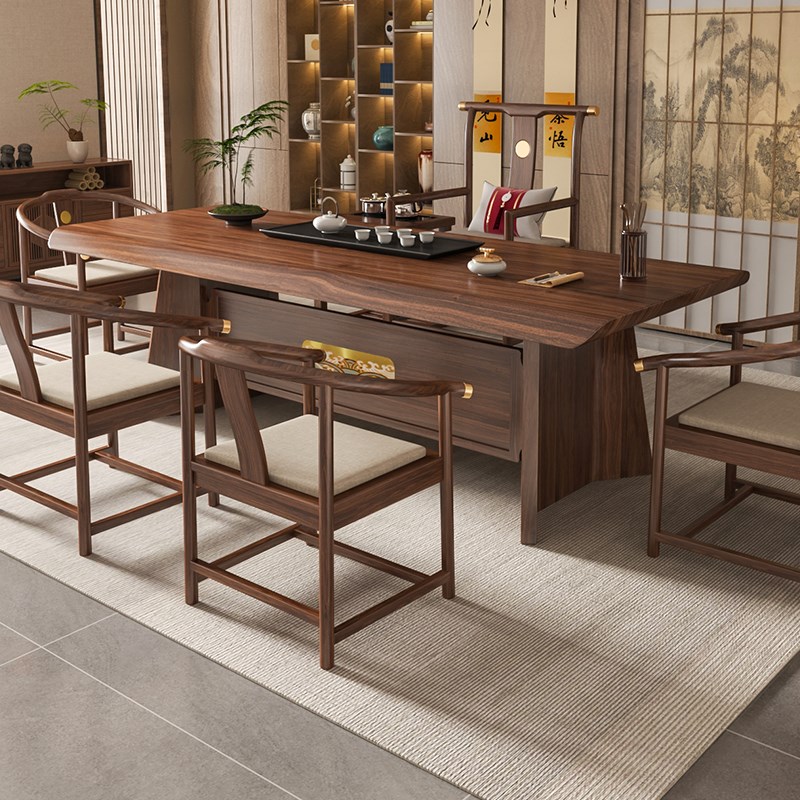 新中式茶桌椅组合一o桌五椅客厅家用泡茶台茶桌办公室大板实木茶