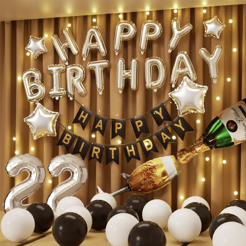 生日场景布置装饰快乐男孩用品背景墙气球18岁氛围V感女孩道具派