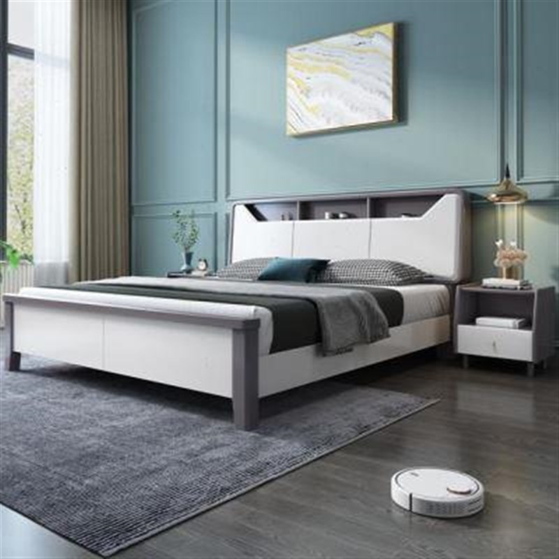 白色北欧实木床现j代简约18米双人床主卧大床一米五15高箱储物床