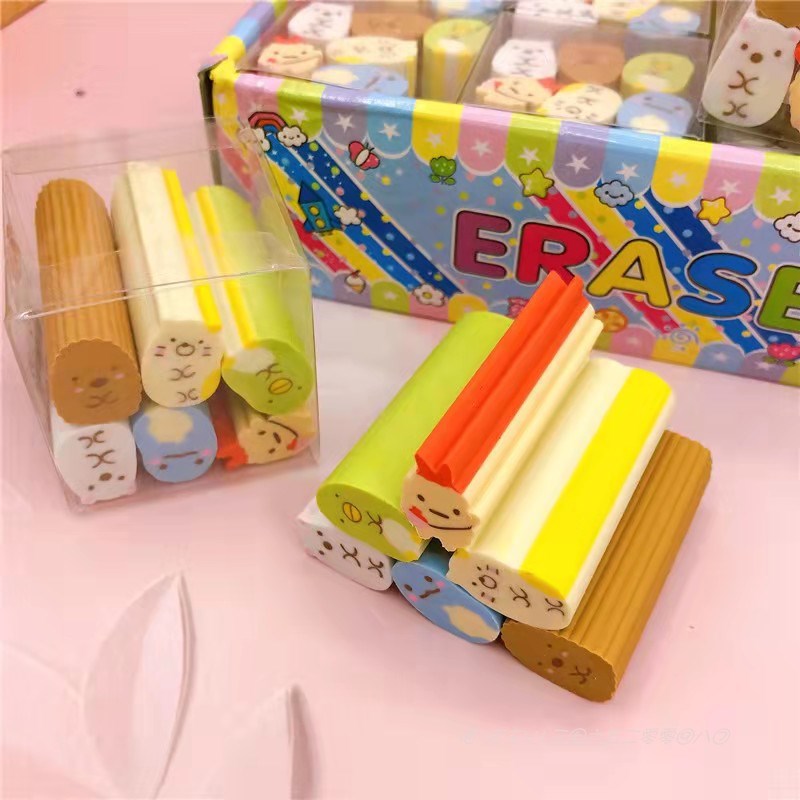 卡通角落团子造型橡皮擦学生长条可切片橡皮墙Q角生物长条橡皮文