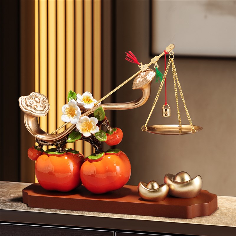 柿柿称心如意柿子摆件客厅玄关电视柜酒I柜装饰品搬家乔迁新居礼