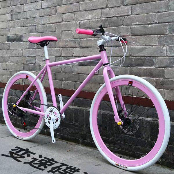 学生男女死飞自行车活飞女手赛车公路24寸彩色单车26寸变速款刹