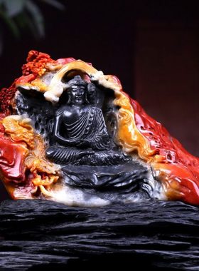 湘崎雀寿山石佛光普照家居摆件书房客厅桌面装饰手作摆设工艺品