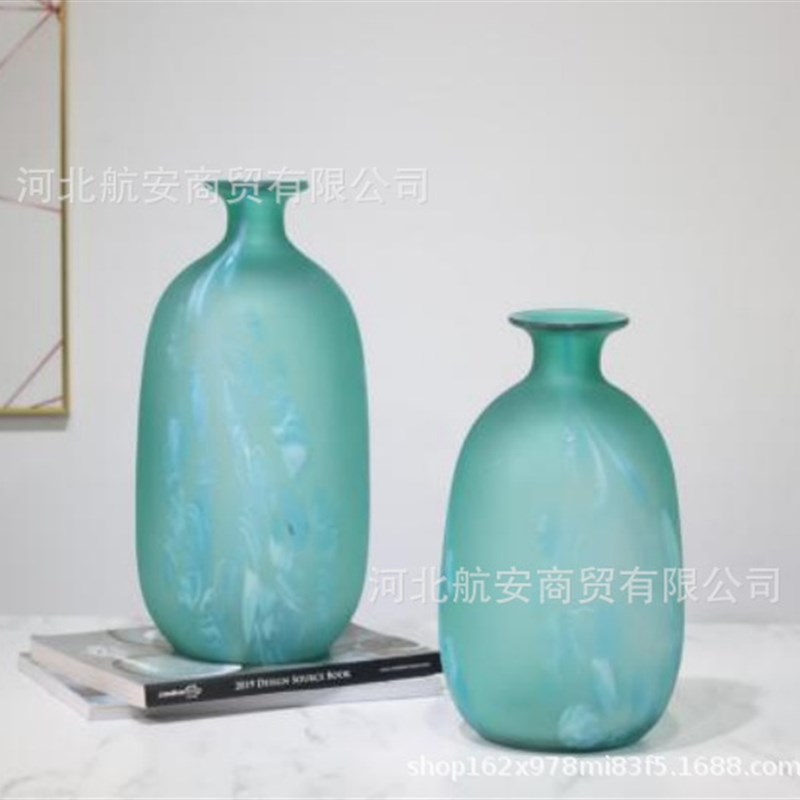 现代简约创意磨砂玻璃花瓶x花器花插样板房售楼处桌面软装饰品