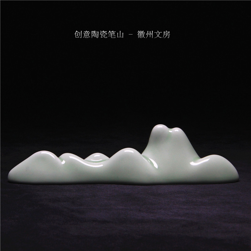 匠心文房/高山流k水笔架/青绿色陶瓷笔搁书房毛笔陶瓷笔架山文房