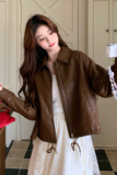 26年春款新品-拉链款翻领皮外套（两色)ZB187-1006-P130-K219，女装皮衣，浙宝187