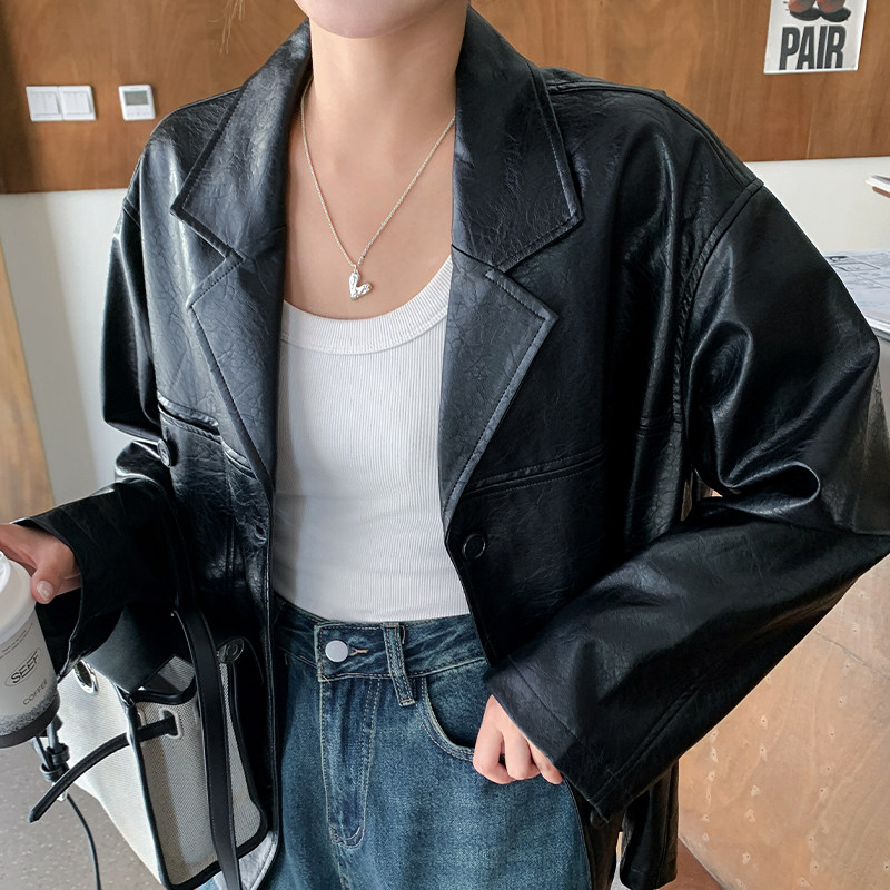 2025秋装新款-3013款-韩系甜酷宽松休闲皮衣外套P125-K195,女装皮衣,浙宝187