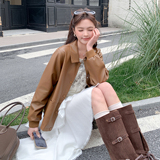 26年春款新品-显瘦翻领皮外套（两色）ZB187-1003-P130-K219，女装皮衣，浙宝187