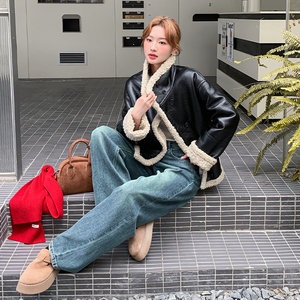 复古两面穿短外套女2025秋季新款时尚休闲皮毛一体羊羔毛保暖夹克图片