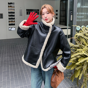 复古两面穿短外套女2025秋季新款时尚休闲皮毛一体羊羔毛保暖夹克图片