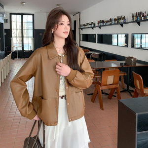 26年春款新品-显瘦翻领皮外套（两色）ZB187-1003-P130-K219，女装皮衣，浙宝187