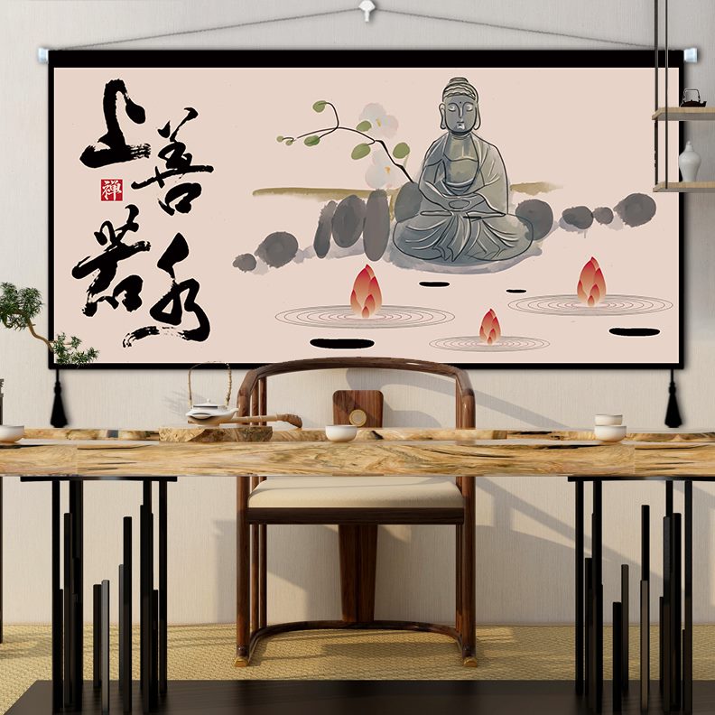 挂画禅意背景墙装饰客厅挂布背景布画茶室卧室定制布艺书房新中式图片