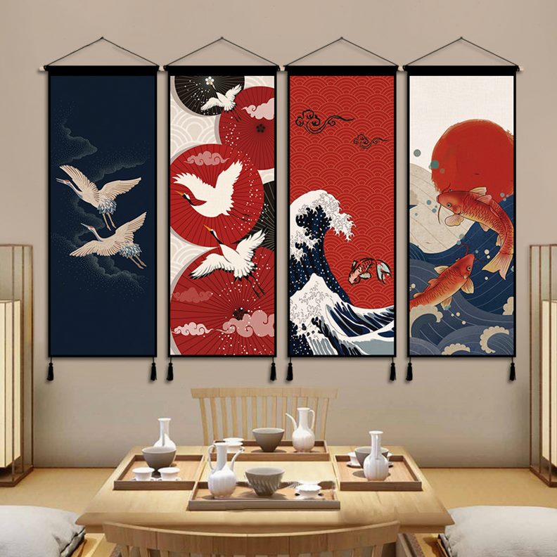 店日式挂布居布艺寿司客厅旗店屋挂画挂毯玄关装饰画民宿酒料理挂图片