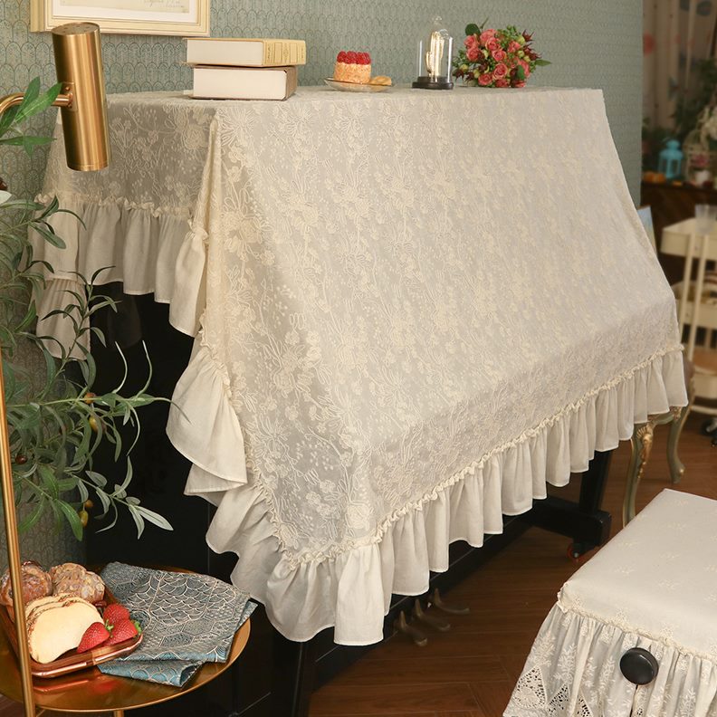 盖巾荷叶边电子钢琴钢琴罩蕾丝高档复古浪漫钢琴盖布法式凳套装饰