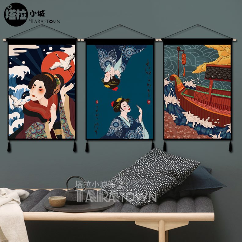 屋店日式挂画墙布居酒旗餐厅挂毯挂浮世绘布艺和风挂布料理装饰画图片