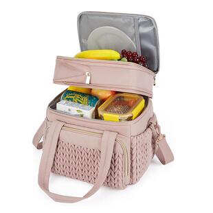 新款女士午餐盒双层保温午餐袋女士可扩展防漏午餐冷藏袋适用野餐