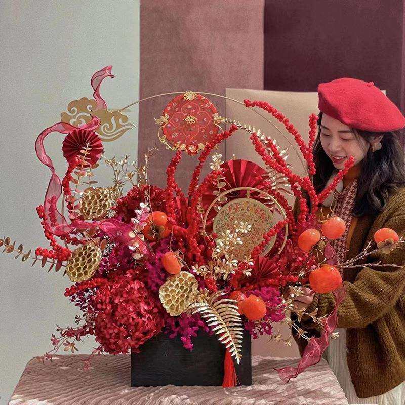 冬青银柳蝴蝶兰花年宵花插花盆北欧轻奢铁艺花篮花器福盆福桶花桶,电子元器件市场,其它元器件,淘宝优惠券,粉丝福利购,淘宝优惠卷