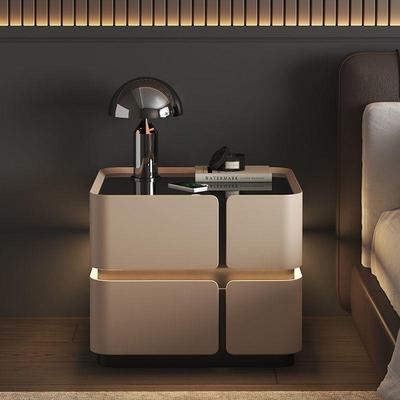 实木床头柜现代简约奶油风家用卧室储物悬浮感应灯智能床头柜