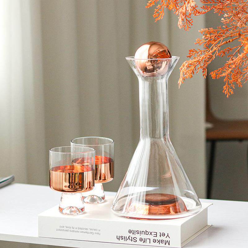 北欧轻奢圆珠玻璃酒具套装摆件样板房吧台别墅酒柜高档酒壶杯摆设