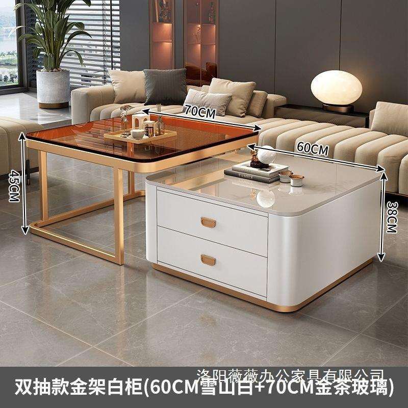 岩板茶几轻奢玻璃方形茶几客厅家用简约现代小户型出租屋用小桌子