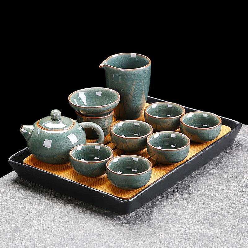 高端哥窑茶具套装家用办公室会客中式陶瓷盖碗茶杯小功夫泡茶神器