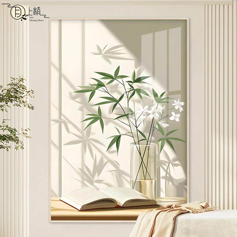 绿植光影玄关装饰画简约现代客厅挂画入户正对门小清新风艺术壁画
