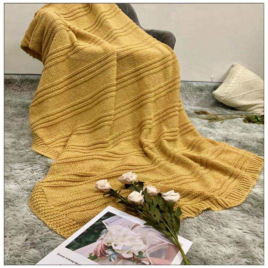 北欧简约针织毯办公室午睡毯盖毯沙发毯床毯毛线毯床尾毯休闲毯子