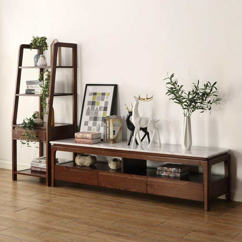 北欧大理石电视柜简约现代小户型 实木茶几地柜组合 客厅储物矮柜