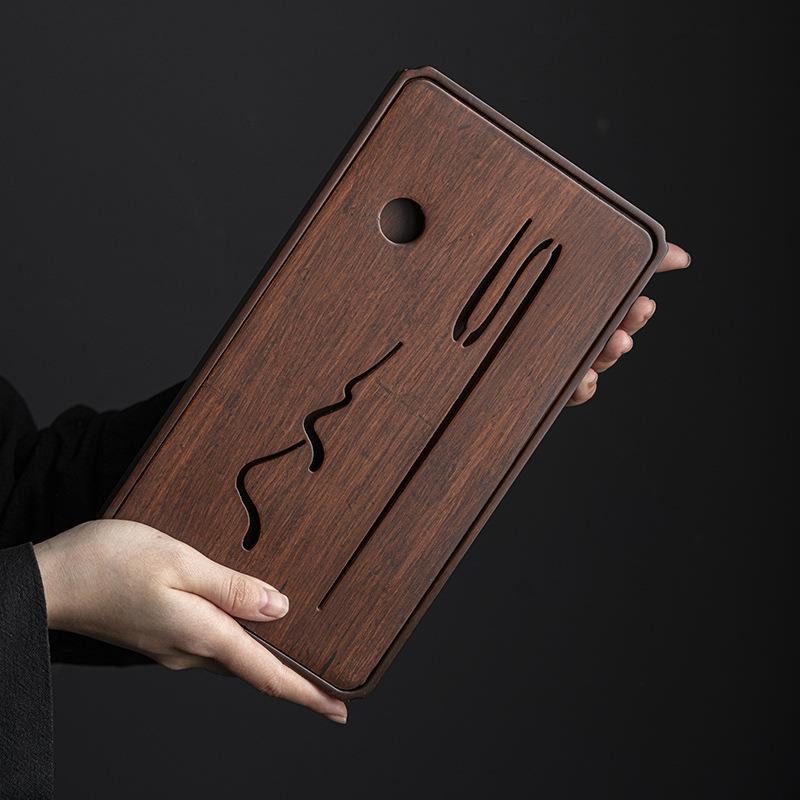 茶巾重竹山水茶盘家用小型禅意复古茶托盘储水干泡盘茶台壶承