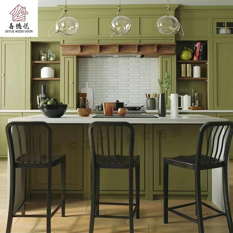 开放式厨房橱柜灶台一体靠墙复古风实木橱柜吊柜收纳柜上门测量