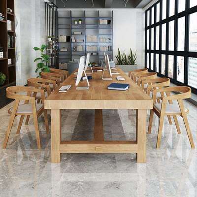 美式工业风实木办公桌 会议室大型商议会议桌 职员工作长条办公桌