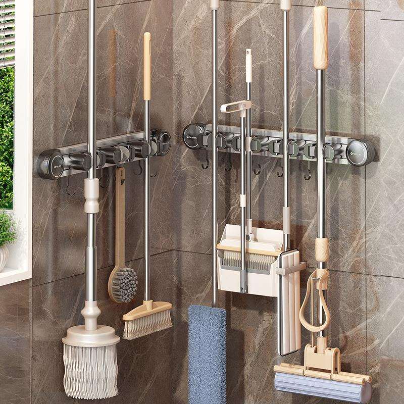 吸盘拖把壁挂夹免打孔挂钩卫生间浴室置物固定架扫把收纳挂架塑料