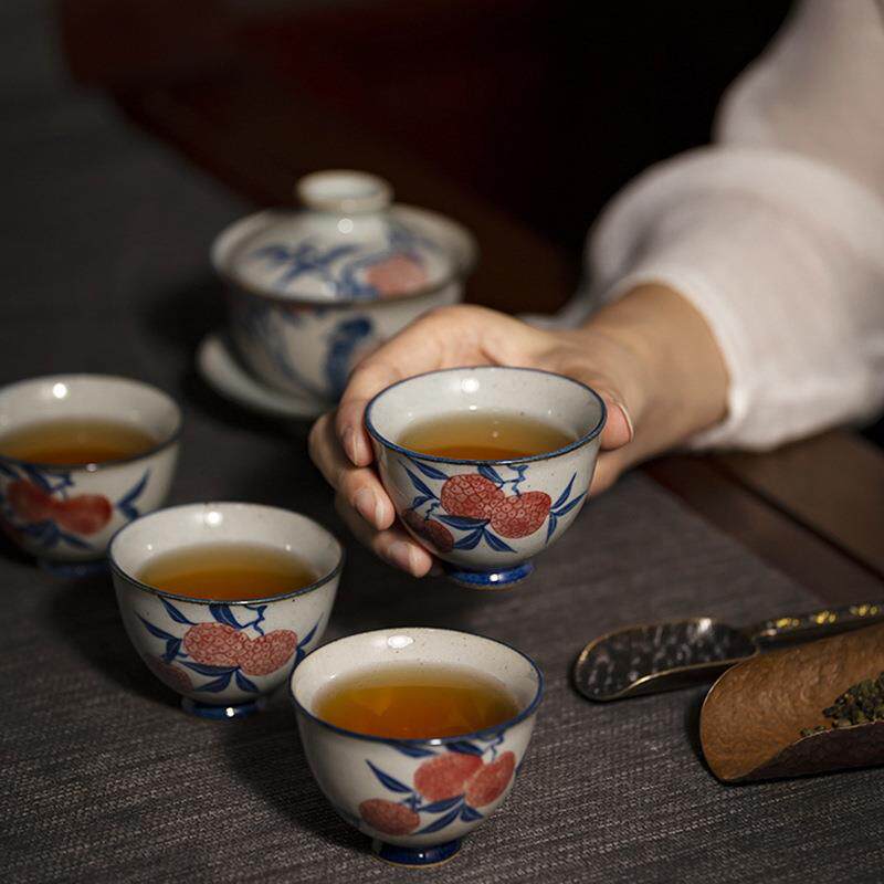 手绘复古景德镇茶杯青花瓷主人杯纯手工单杯中式釉里红陶瓷品茗杯