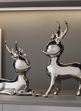 创意小鹿轻奢高h档陶瓷电镀摆件客厅卧室酒柜电视柜桌面玄关装饰