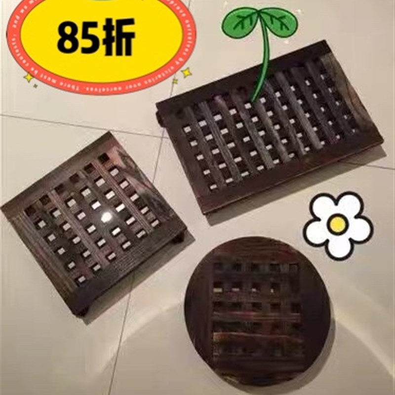 移动花盆托盘实木滚轮碳化圆x形正方长方形万向轮绿植室内花架包