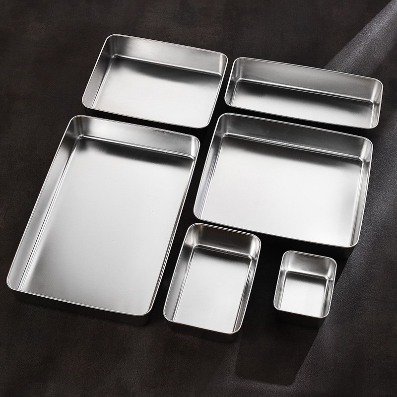 304不锈钢方盘平底盘子长方形盒子蒸糕J阿胶盘盛菜盆烤盘加厚托盘