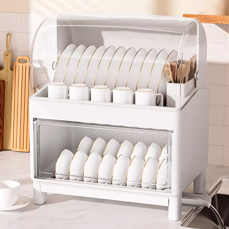 厨房双层碗柜家用碗筷收纳v盒塑料带盖防尘装碗碟盘沥水收纳置物