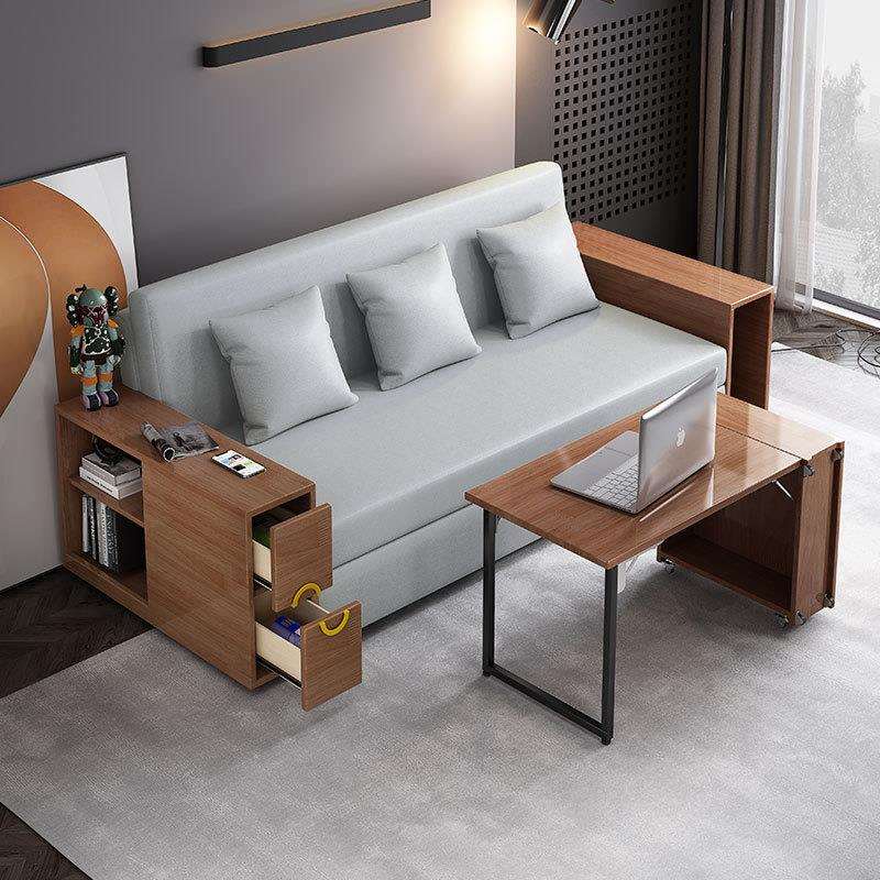 多功能沙发床实木折叠餐桌一体两用简约客厅小户型可伸缩收纳储物