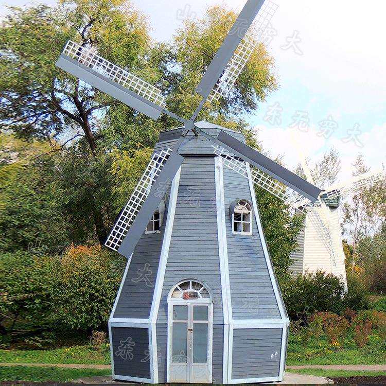网红打卡云台花园大型防腐木旋转风车 仿真荷兰网红引流景观小品