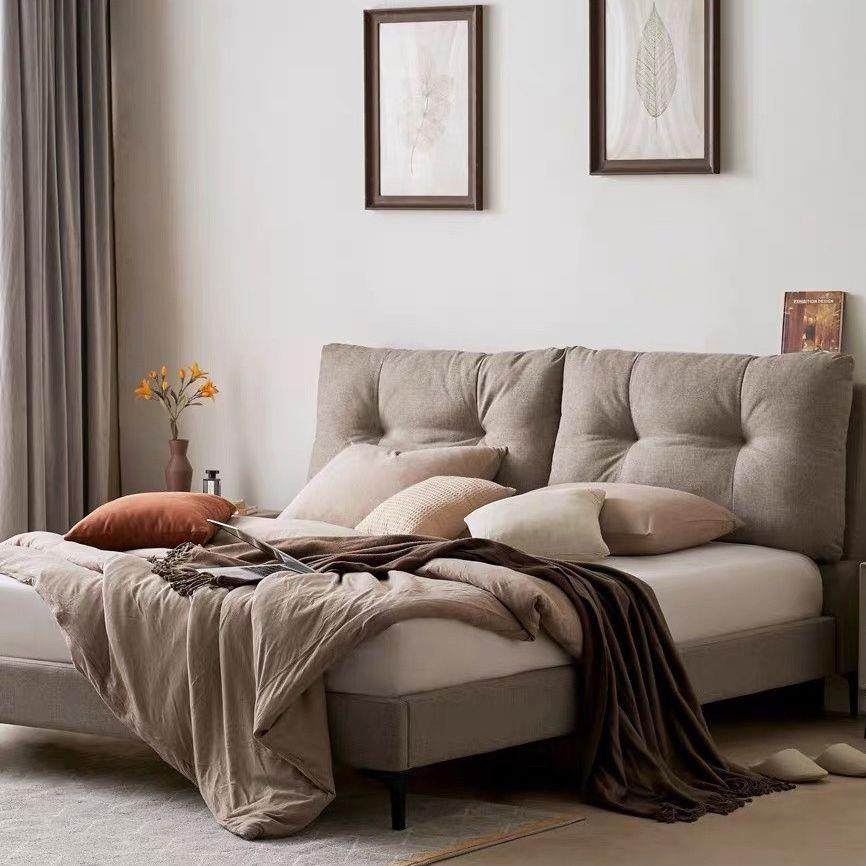 轻奢实木床棉麻布艺床现代简约主卧大床现货1.8x2米1.5米床