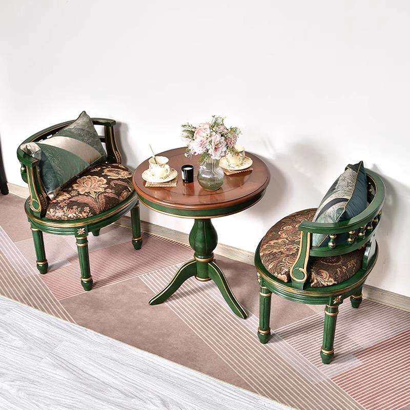 美式单人实木沙发椅阳台休闲椅复古绿欧式沙发椅围椅靠背椅梳妆凳