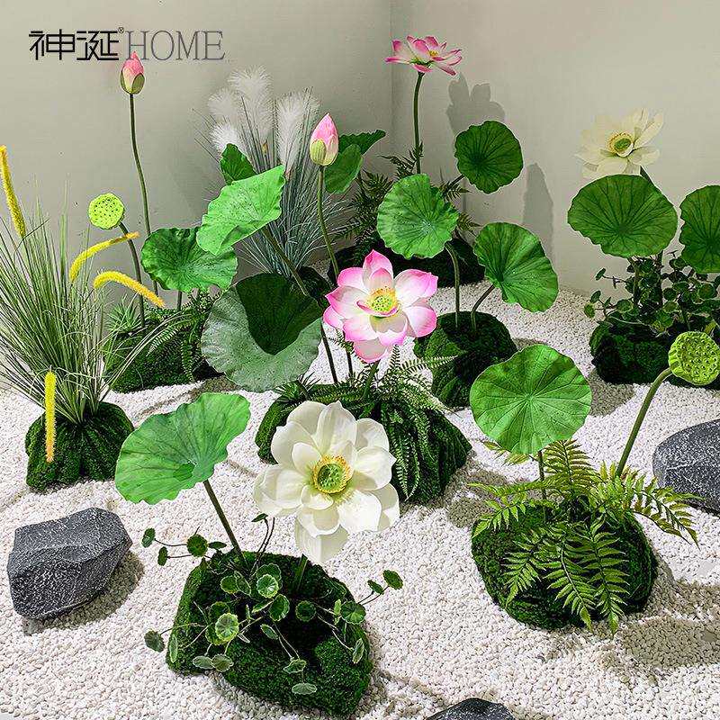 莲花荷花仿真花造景酒店大堂公司橱窗场景布置庭院假花装饰绿植物